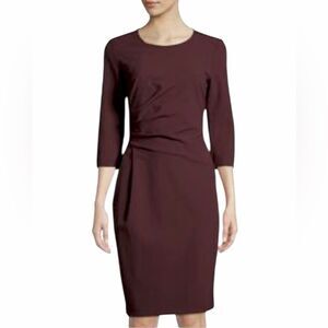 NWOT Lafayette 148 Wool Sheath Dress Deep Burgundy 3/4 Sleeves Draped Waist 12